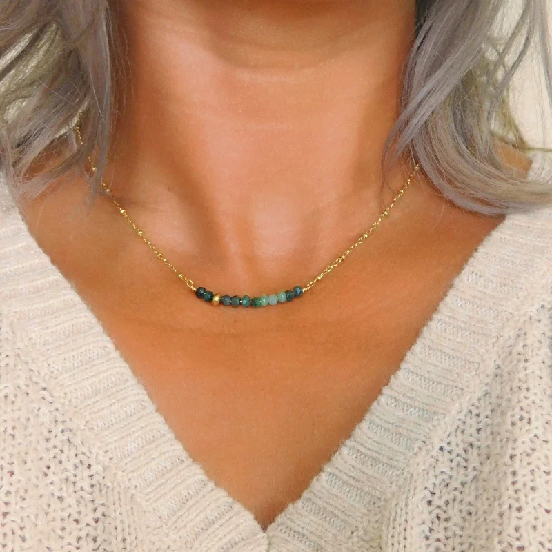 Vintage Pendant Necklace for Women-Raw Emerald Necklace with Gold Accent in 14k Gold Filled