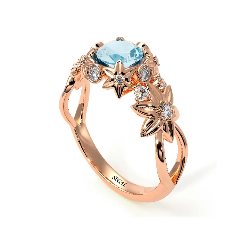 Elegant Men’s Wedding Ring-Flowers And Branches Aquamarine Ring - Katherine no. 402