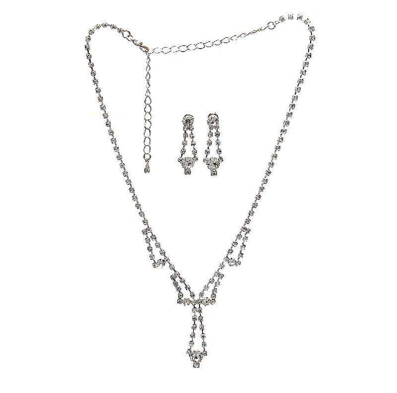 Elegant Necklace for Formal Wear-Rhinestone Necklace & Earrings