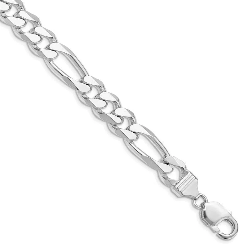 Fashionable Gold Bracelet for Evening Events-Sterling Silver Rhodium-plated 10.75mm Figaro Chain Bracelet