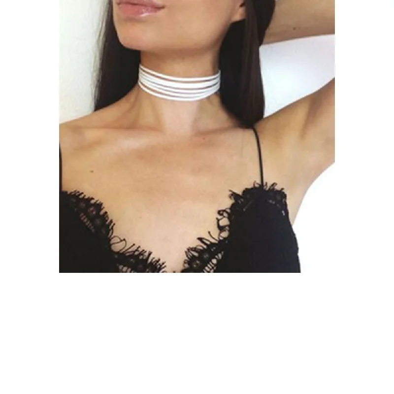 Gold Necklace for Women-Sexy Sparkles White Multilayers Velvet Choker Necklace for Women Girls Gothic Choker Bolo Tie Chokers