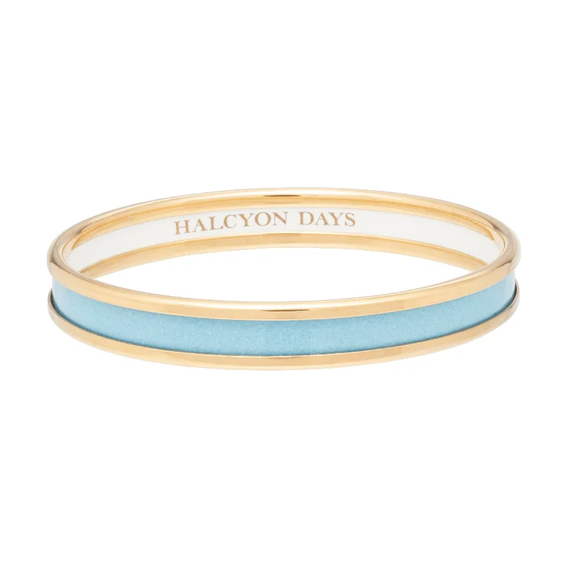 Simple Wedding Bangles with Diamond-Skinny Forget-Me-Not & Gold Enamel Bangle