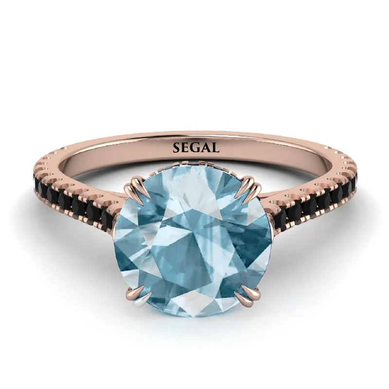 Elegant Diamond Ring for Engagement-Hidden Diamond Double Cat Claw Prongs Aquamarine Ring - Hazel No. 408