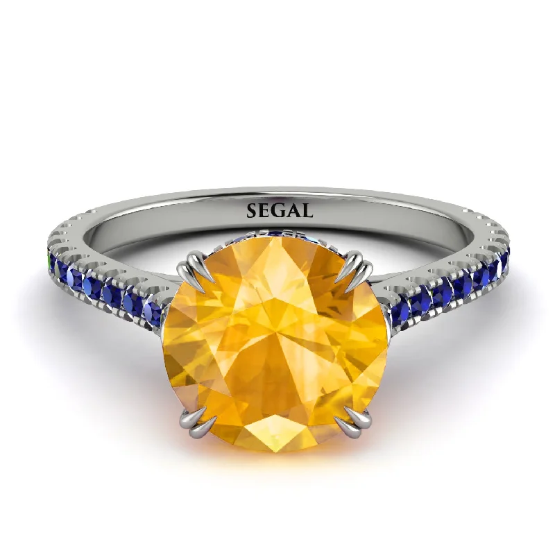 Simple Gold Ring for Women-Hidden Diamond Double Cat Claw Prongs Yellow Diamond Ring - Hazel No. 1015