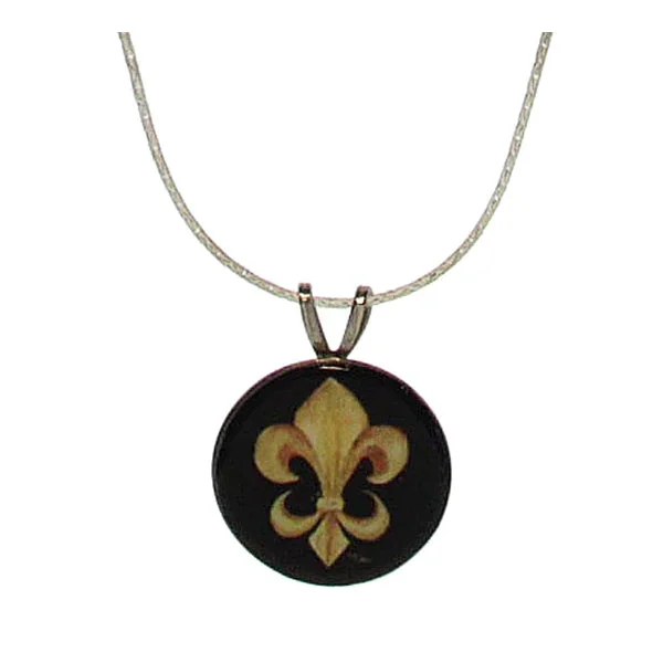 Simple Silver Necklace with Pendant-Fleur De Lis Necklace Black/Gold