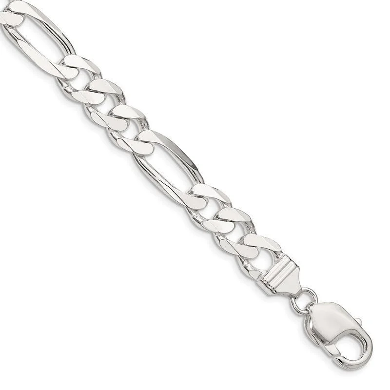 Fashionable Personalized Charm Bracelets-Sterling Silver 9mm Figaro Chain Bracelet