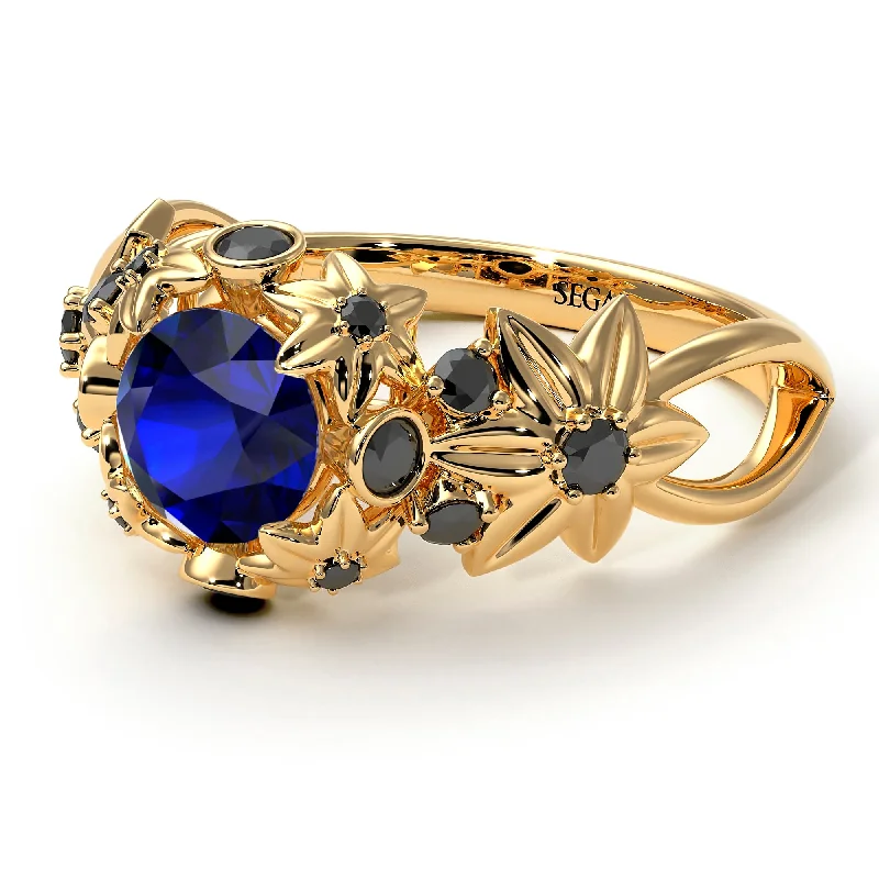 Classic Solitaire Ring for Engagement-Flowers And Branches Sapphire Ring - Katherine no. 46