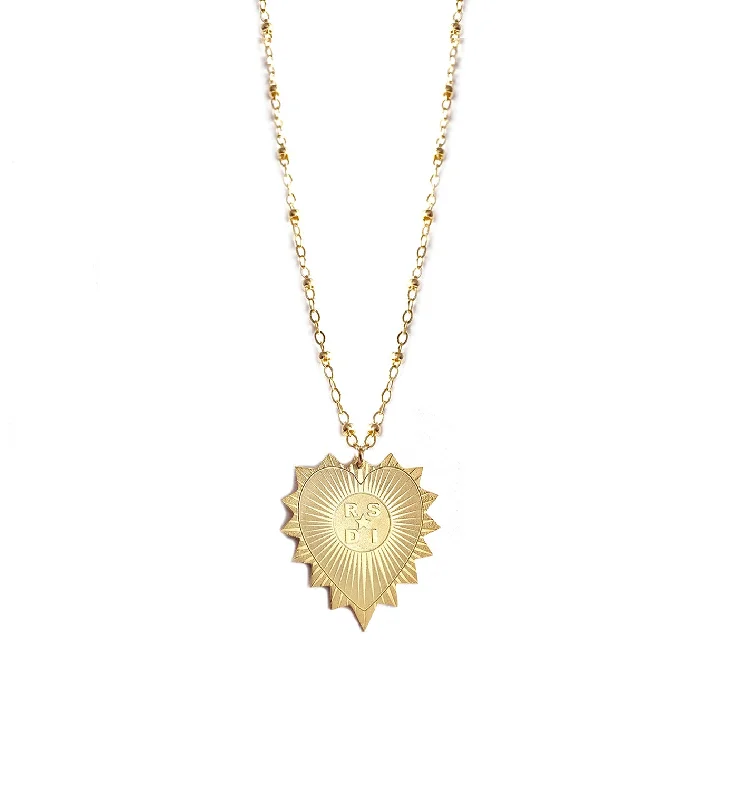 Vintage Pendant Necklace for Women-Vesta Initial Heart Medallion Necklace