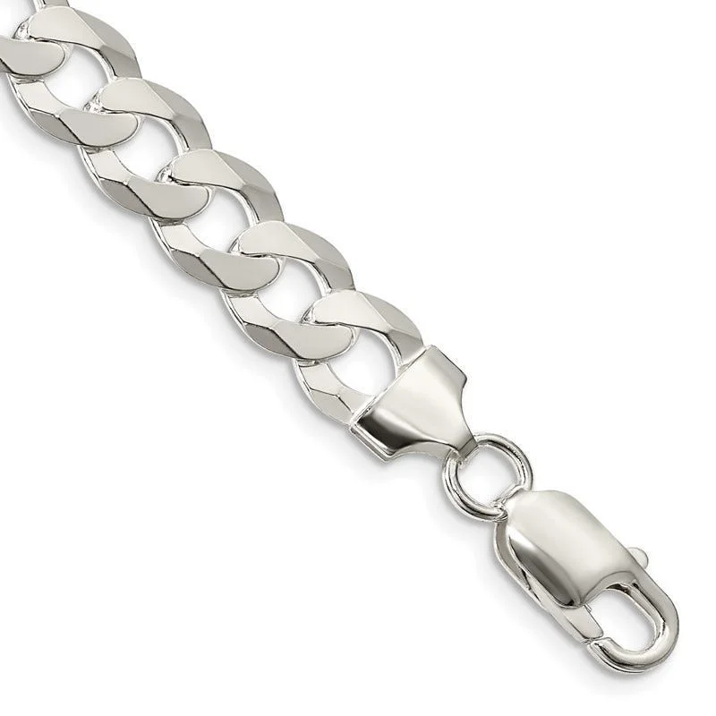 Stackable Silver Bracelets for Trendy Look-Sterling Silver 8.5mm Flat Curb Chain Bracelet