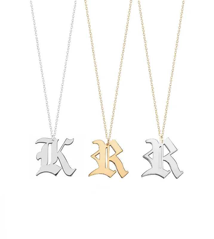 Geometric Necklace for Fashionable Women-Noah Gothic Initial Necklace