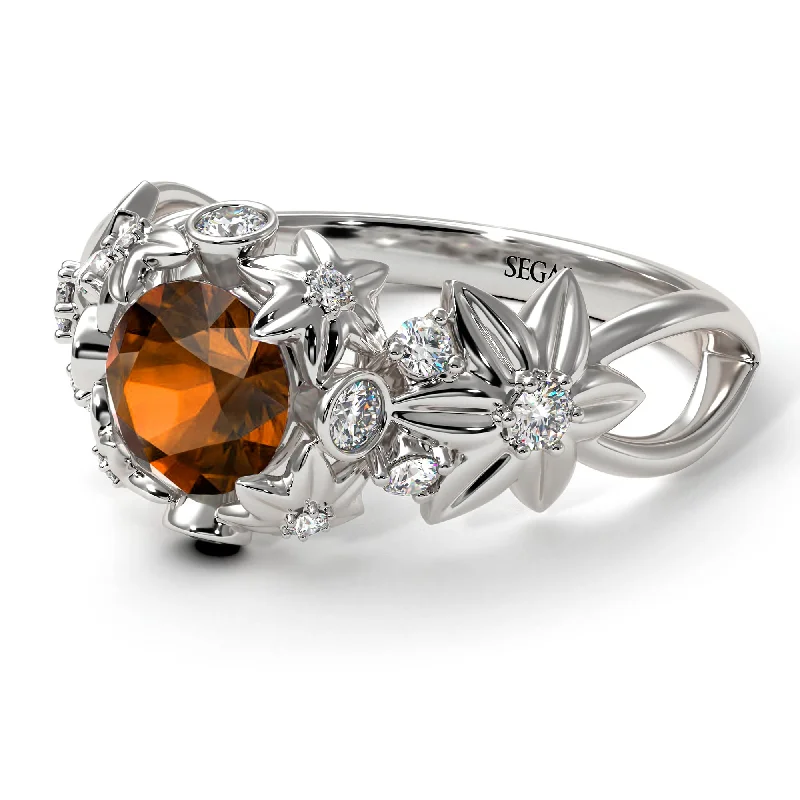 Gemstone Ring with Sapphire-Flowers And Branches Brown Diamond Ring - Katherine no. 1103