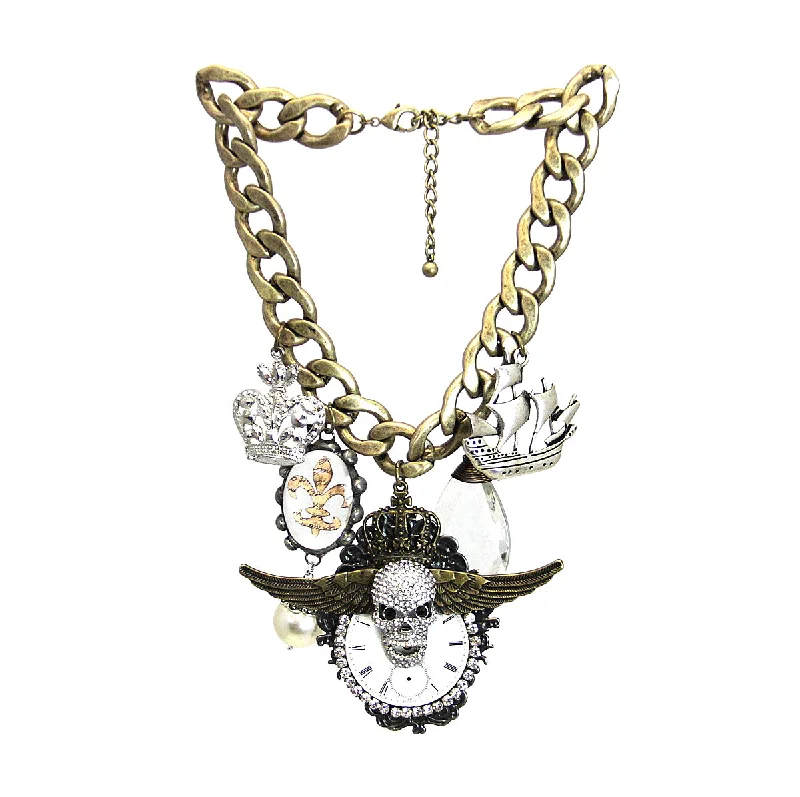 Luxury Diamond Necklace for Brides-Amy Labbe Mardi Gras Necklace-Skull Crown Ship