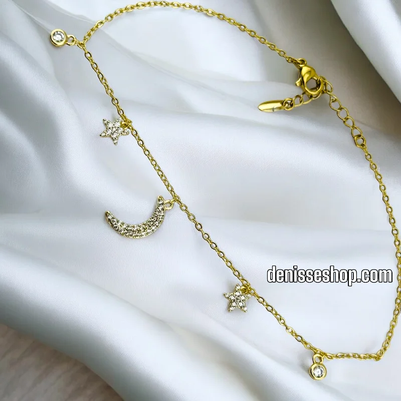 Custom Gold Necklace for Unique Style-14K WOMAN/MOON STARS NECKLACE SET N159