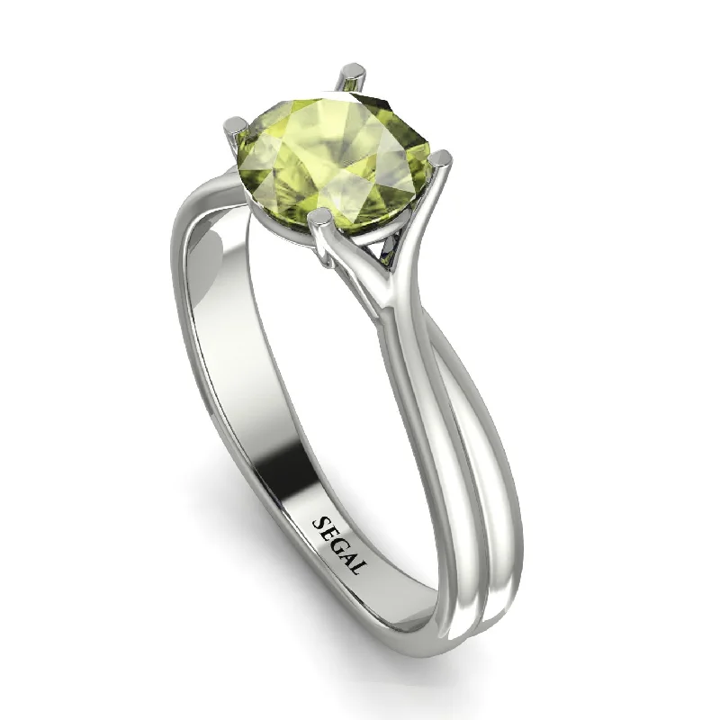 Colored Gemstone Ring for Fashion-Solitaire Twist Shank Peridot Ring - Eleanor No. 703