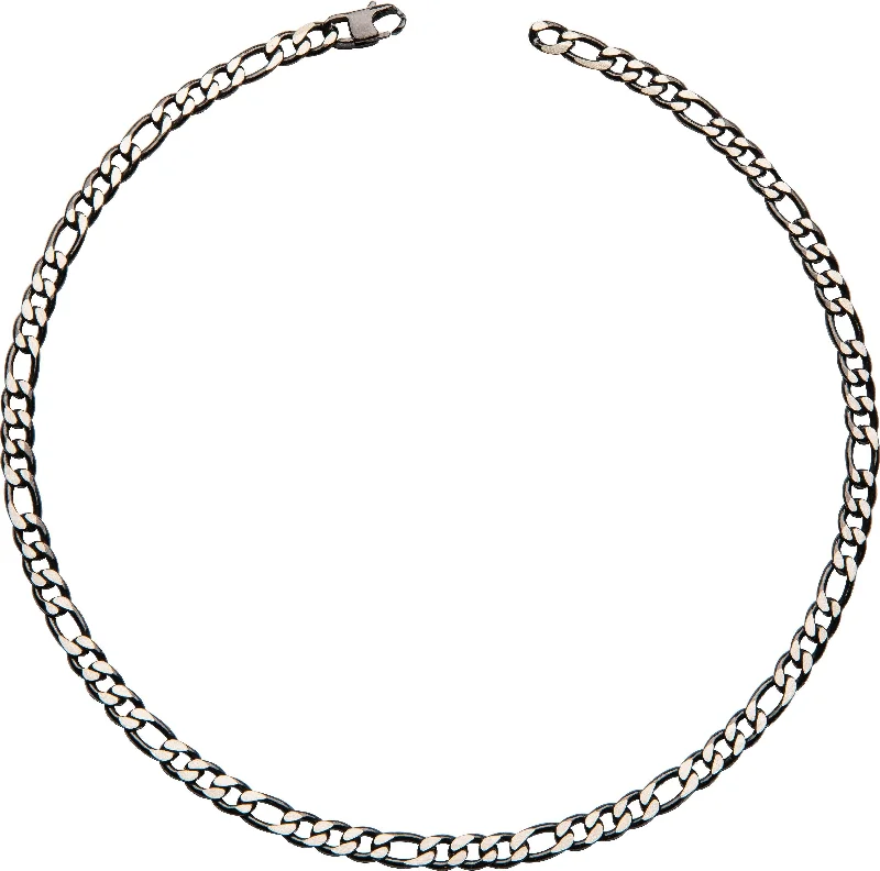 Handmade Necklace for Special Occasions-Unique & Co Polished Black IP Plating Stainless Steel Figaro Necklace