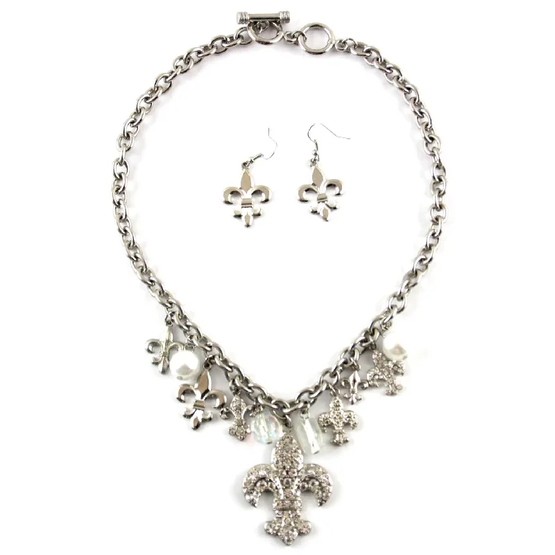 Vintage Pendant Necklace for Women-Fleur De Lis Charm Necklace & Earrings