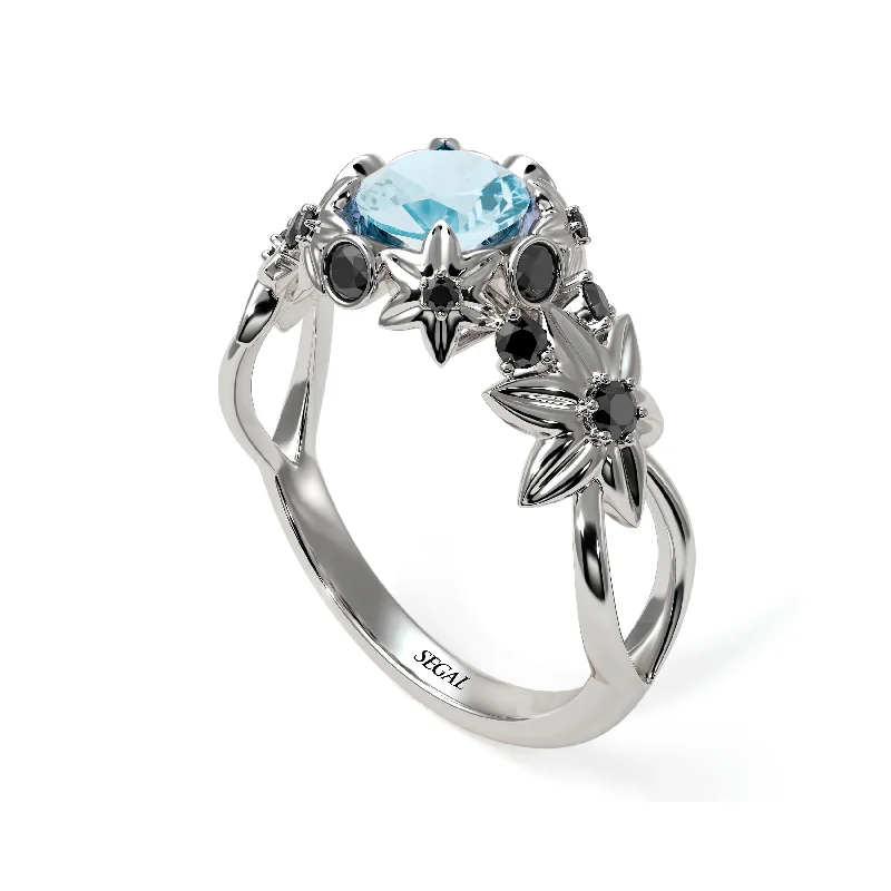 Elegant Gold Ring for Brides-Flowers And Branches Aquamarine Ring - Katherine no. 406