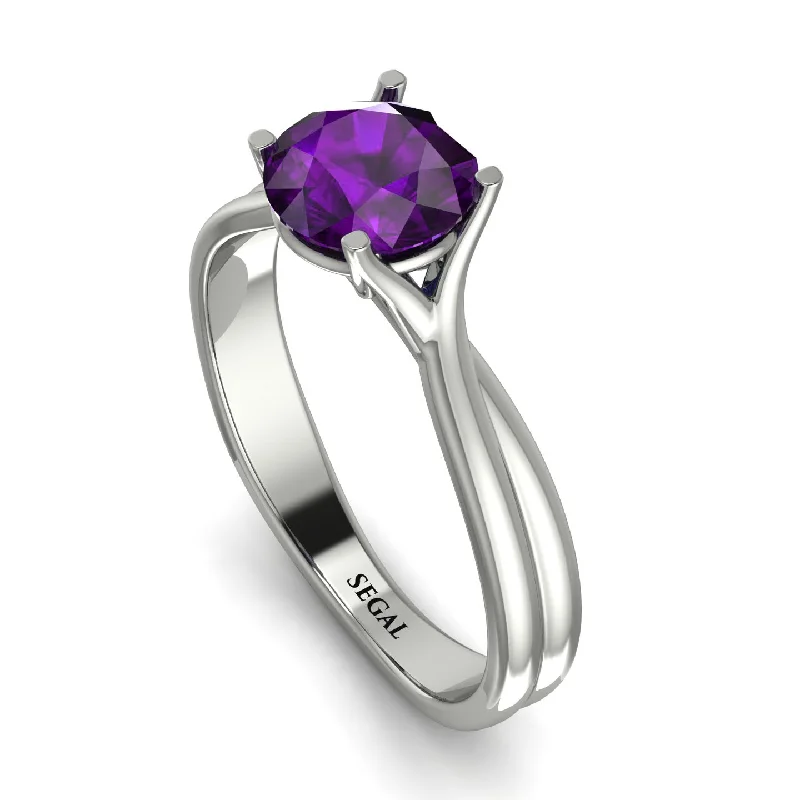 Titanium Wedding Ring for Men-Solitaire Twist Shank Amethyst Ring - Eleanor No. 303