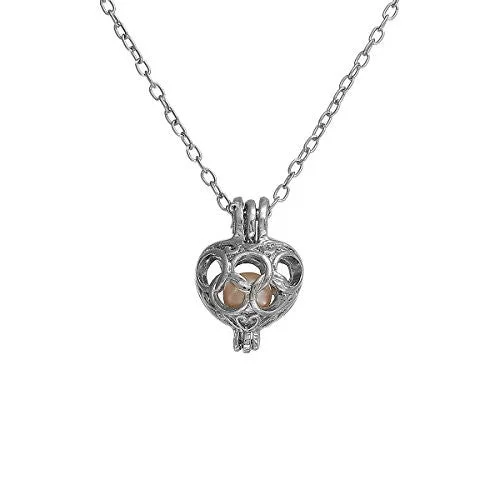 Gold Necklace with Initials-Sexy Sparkles Pearl and Hollow Heart Locket Necklace Silver Tone