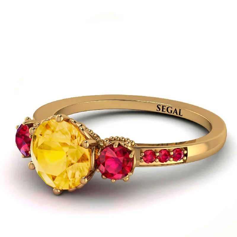 Beautiful Gold Band Ring for Women-Vintage 3 Stones Citrine Ring With Micro Pave - Luna No. 613