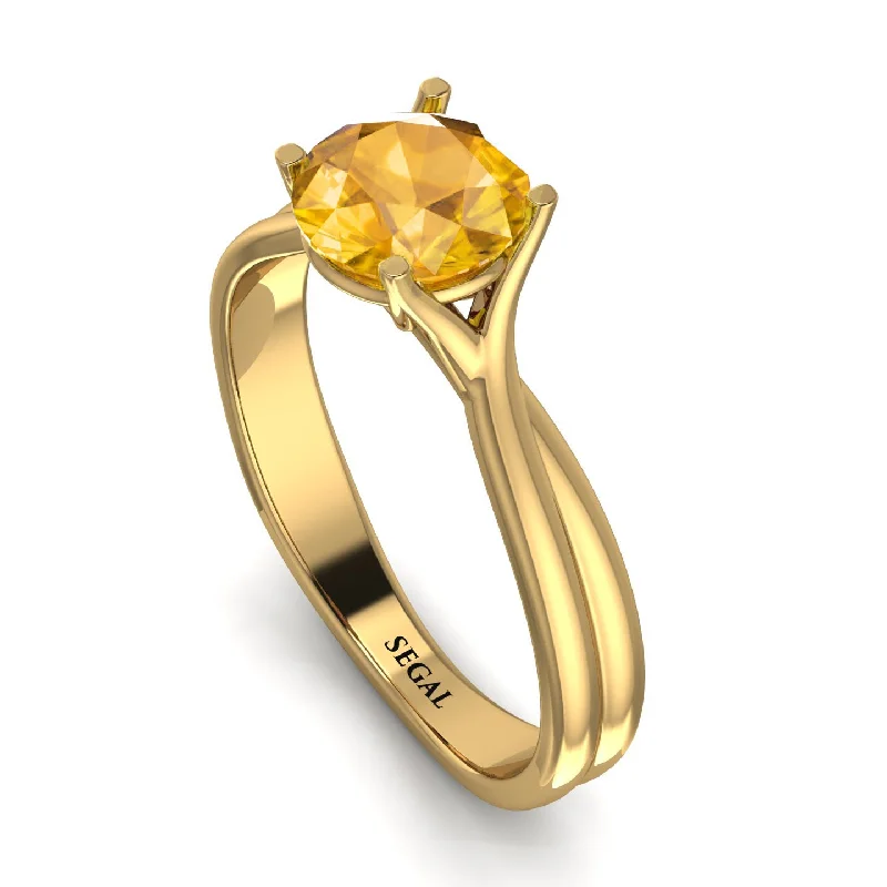 Wedding Band with Diamonds-Solitaire Twist Shank Yellow Diamond Ring - Eleanor No. 1001