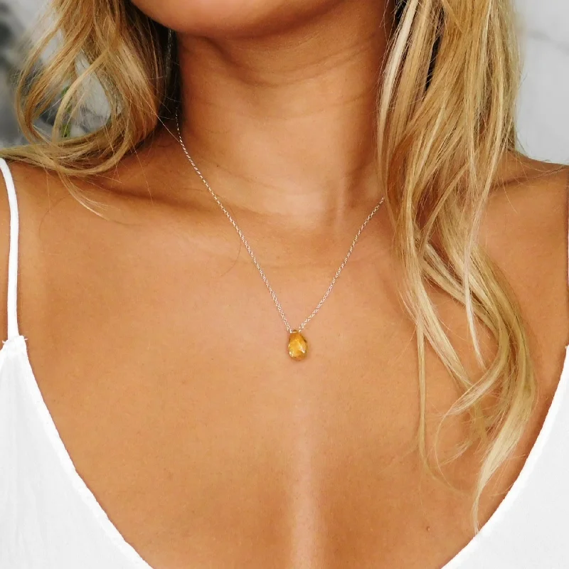 Large Pendant Necklace for Fashion Statement-Minimalist Citrine Drop Necklace