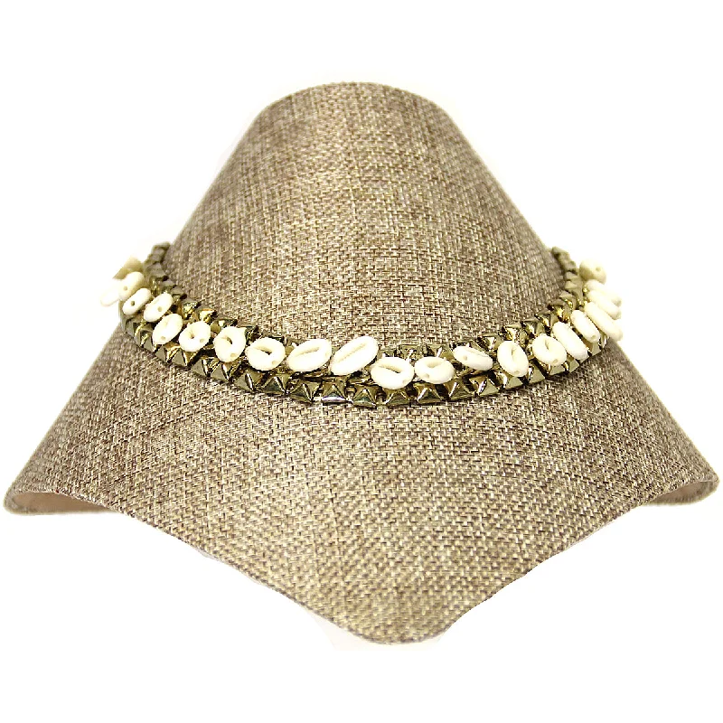 Sparkling Gold Necklace for Night Out-Charlie Paige Gold Necklace w/faux shells & gold studs