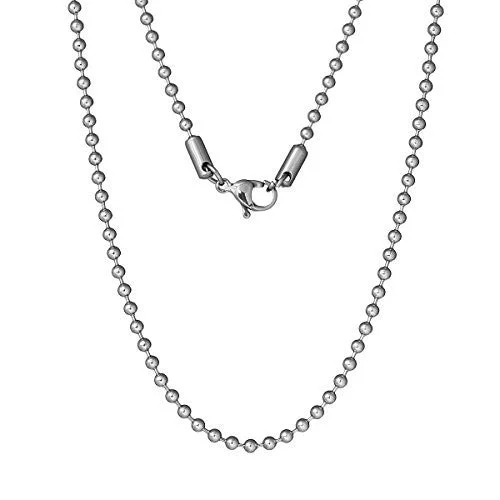 Simple Gold Necklace for Daily Wear-16" Inch Stainless Steel Chain Jewelry Necklace Silver Tone Ball Chains