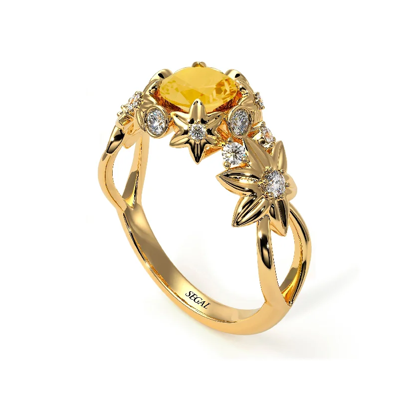 Customizable Sapphire Ring for Engagement-Flowers And Branches Citrine Ring - Katherine no. 601