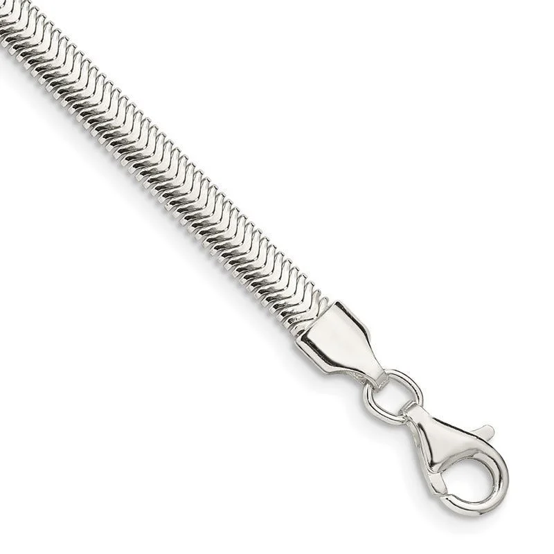 Boho Style Bracelet for Casual Wear-Sterling Silver 4.2mm Flat Oval Snake Chain Bracelet