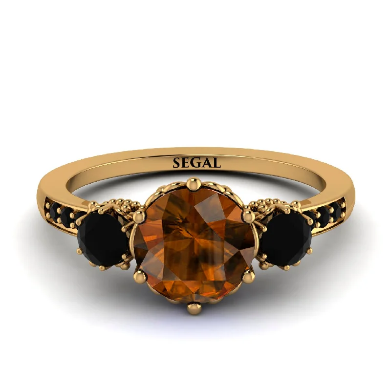 Birthstone Ring for Gifts-Vintage 3 Stones Brown Diamond Ring With Micro Pave - Luna No. 1107