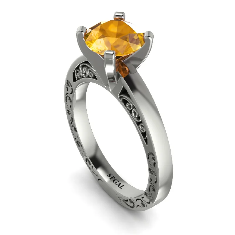 Classic Men’s Wedding Ring with Engraving-Vintage Solitaire Yellow Diamond Ring - Vera No. 1003