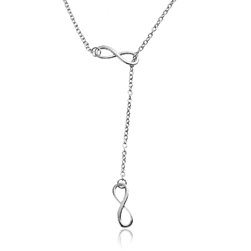 Beautiful Silver Necklace for Bridesmaids-Y Shaped Lariat Necklace Link Cable Chain