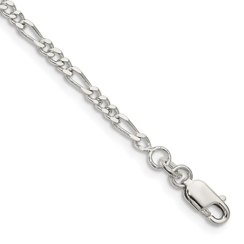 Adjustable Silver Charm Bracelet for Women-Sterling Silver 2.5mm Figaro Chain Bracelet