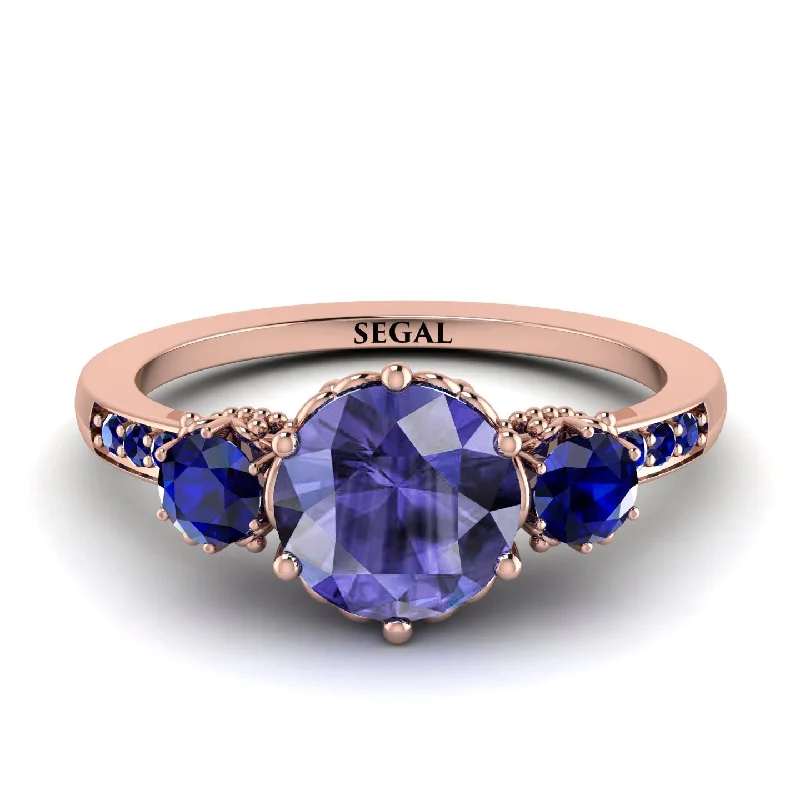 Personalized Titanium Ring for Special Day-Vintage 3 Stones Tanzanite Ring With Micro Pave - Luna No. 211