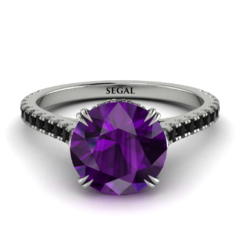 Elegant Silver Ring for Everyday Wear-Hidden Diamond Double Cat Claw Prongs Amethyst Ring - Hazel No. 309