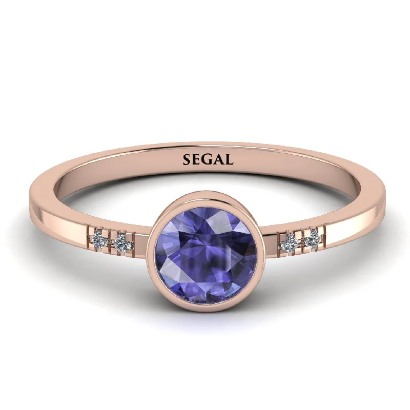 Custom Wedding Band with Initials-Bezel Minimalist Tanzanite Ring - Kinsley No. 202