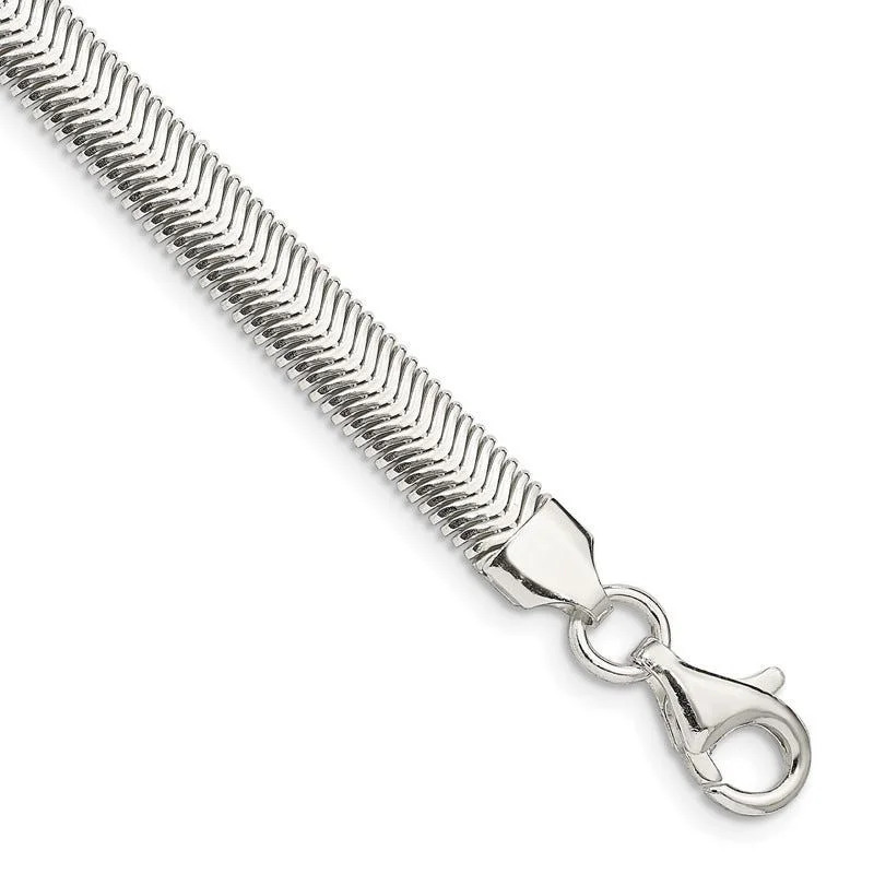 Classic Sterling Silver Bracelet for Women-Sterling Silver 6.25mm Flat Oval Snake Chain Bracelet