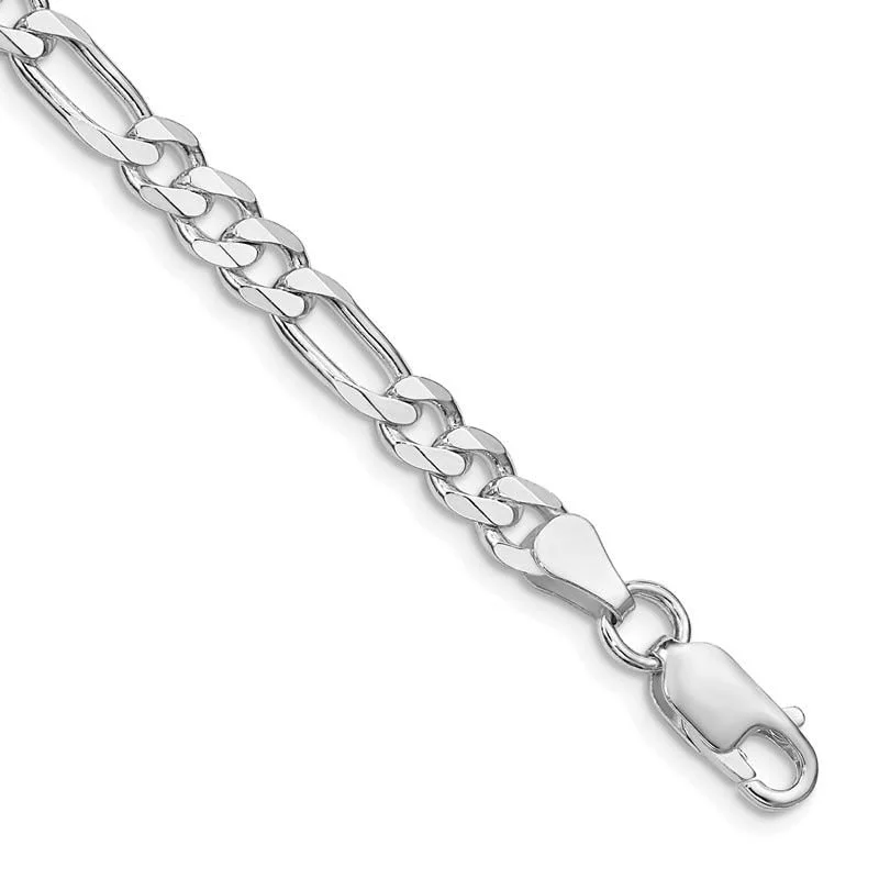 Unique Rose Gold Bracelet for Weddings-Sterling Silver Rhodium-plated 5.25mm Figaro Chain Bracelet