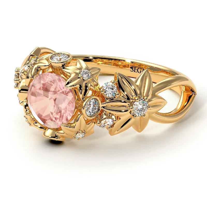 Classic Silver Ring for Casual Wear-Flowers And Branches Morganite Ring - Katherine no. 901