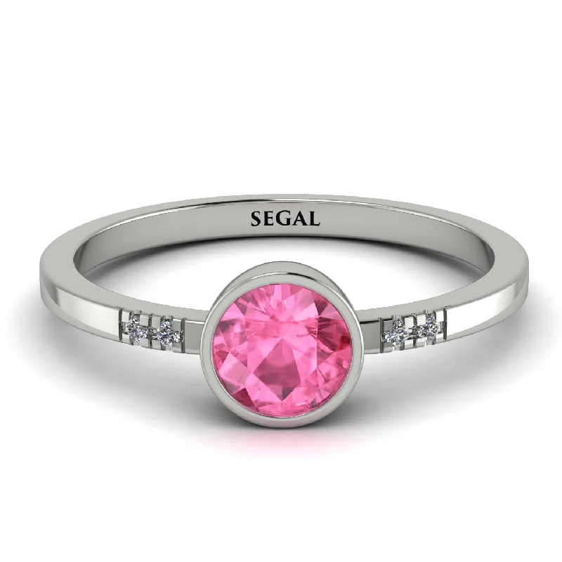 Custom Birthstone Ring for Fashion-Bezel Minimalist Pink Moissanite Ring - Kinsley No. 803