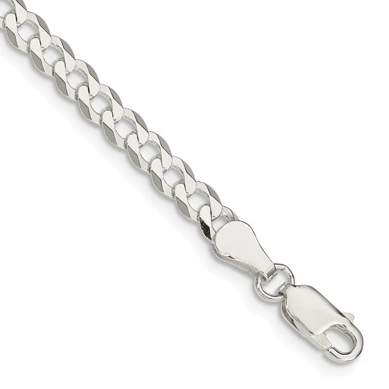 Luxurious Diamond Bracelet for Brides-Sterling Silver 4.5mm Flat Curb Chain Bracelet