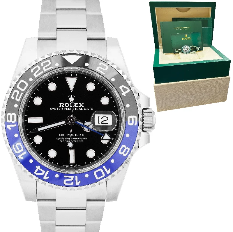 Stainless Steel Watches for Men with Date Function-2022 Rolex GMT-Master II Ceramic BATMAN OYSTER BRACELET Watch 126710 BLNR B+P