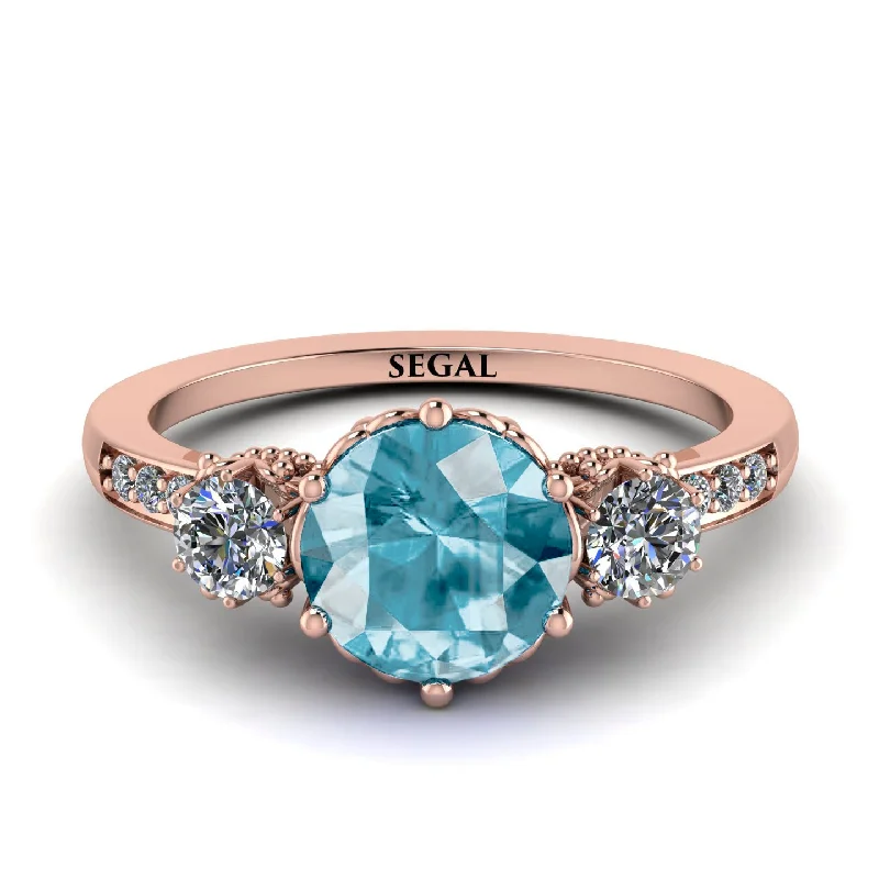 Customizable Gemstone Ring for Engagement-Vintage 3 Stones Aquamarine Ring With Micro Pave - Luna No. 402