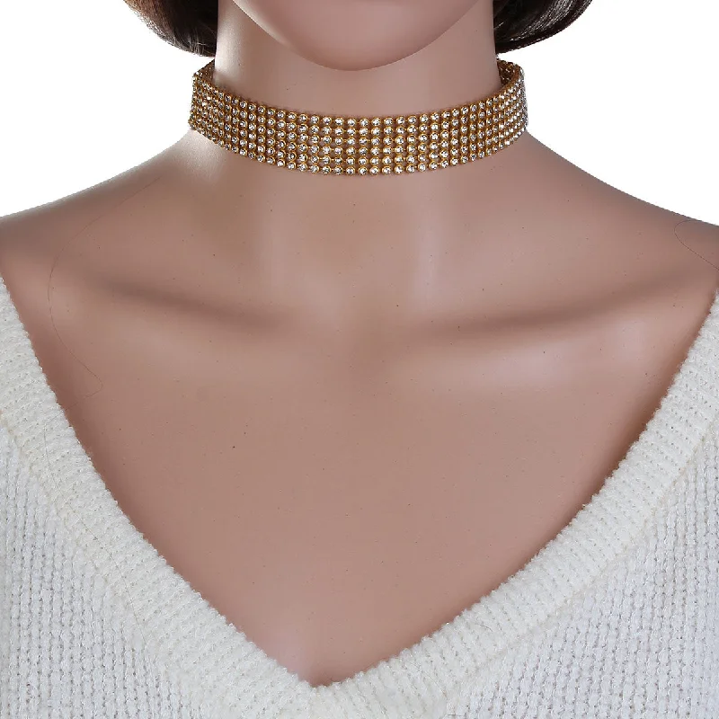 Fashionable Necklace for Young Adults-Sexy Sparkles Choker Necklaces for Women Girls Rhinestones bridal style