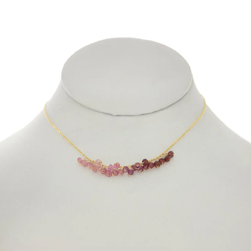 Sparkling Gold Necklace for Night Out-China Rose - Pink Tourmaline, Pink Sapphire, Pink Topaz Rondelles Dangle Necklace