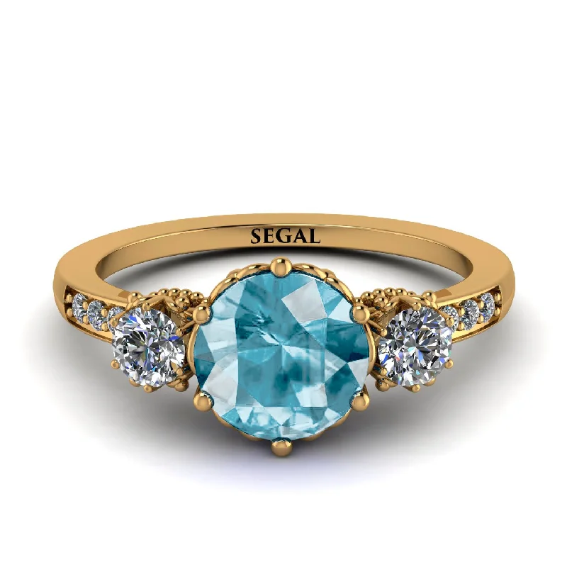 Designer Wedding Band for Women-Vintage 3 Stones Aquamarine Ring With Micro Pave - Luna No. 401