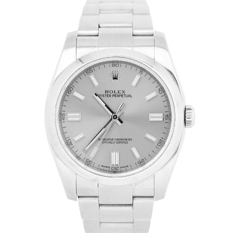 Men's Digital Watches with Multiple Functions-Rolex Oyster Perpetual 36mm Stainless Steel SILVER Dial Date Watch 116000