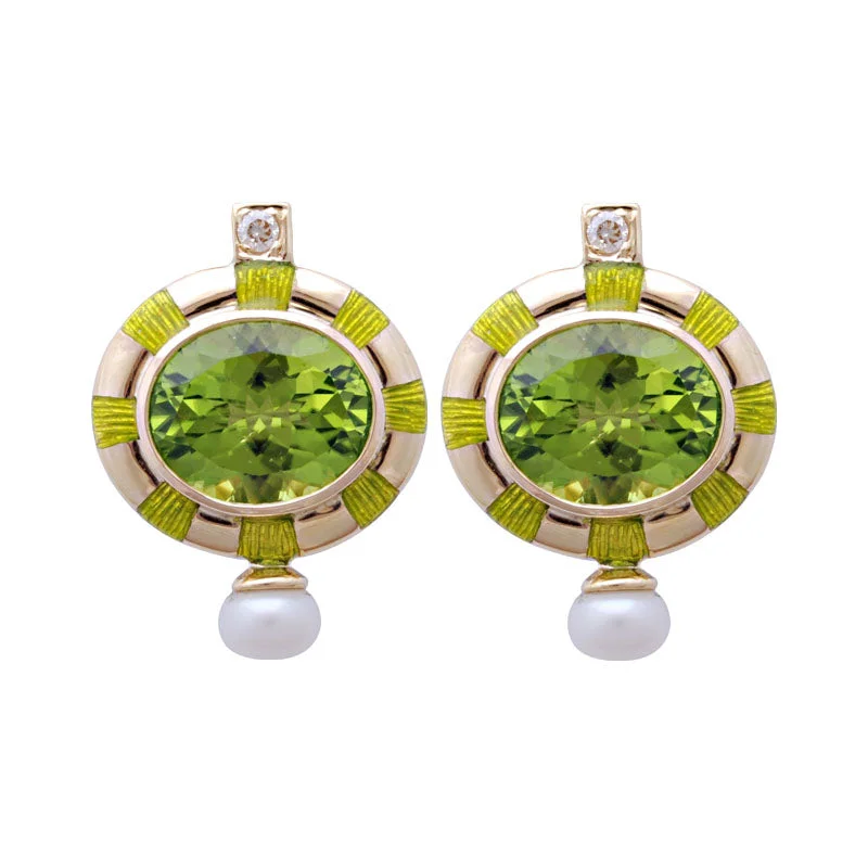 Fashionable Stud Earrings for Women-Earrings-Peridot, Pearl and Diamond (Enamel)