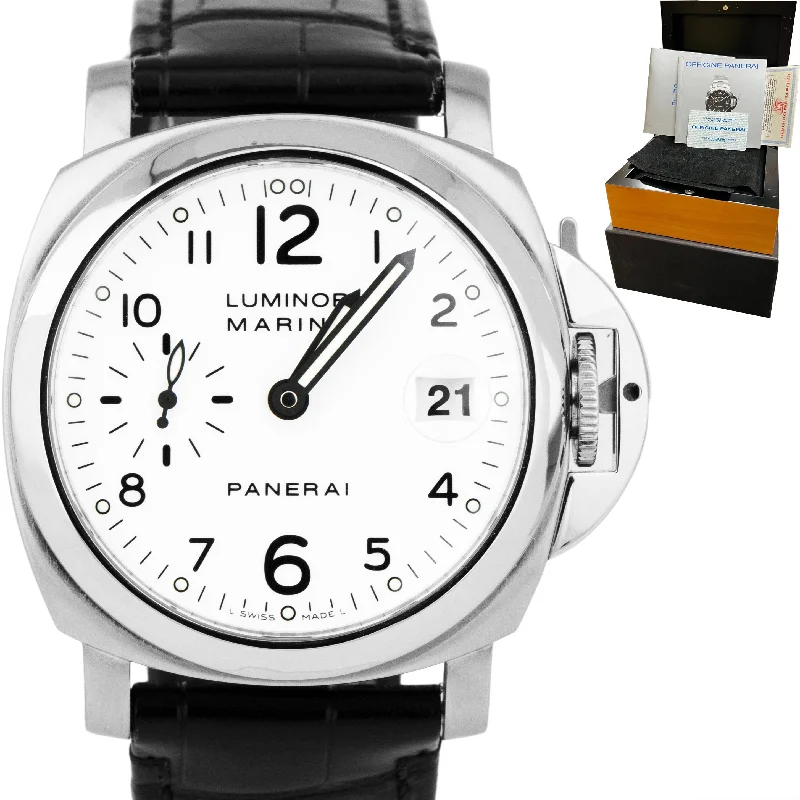 Waterproof Smart Watches for Swimmers-Panerai PAM 51 Luminor Marina Stainless Steel White 40mm Date Watch PAM00051 B+P